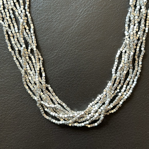 Silver multiple rope chain necklace with tiny cubes. Adjustable clasp. - Picture 2 of 3